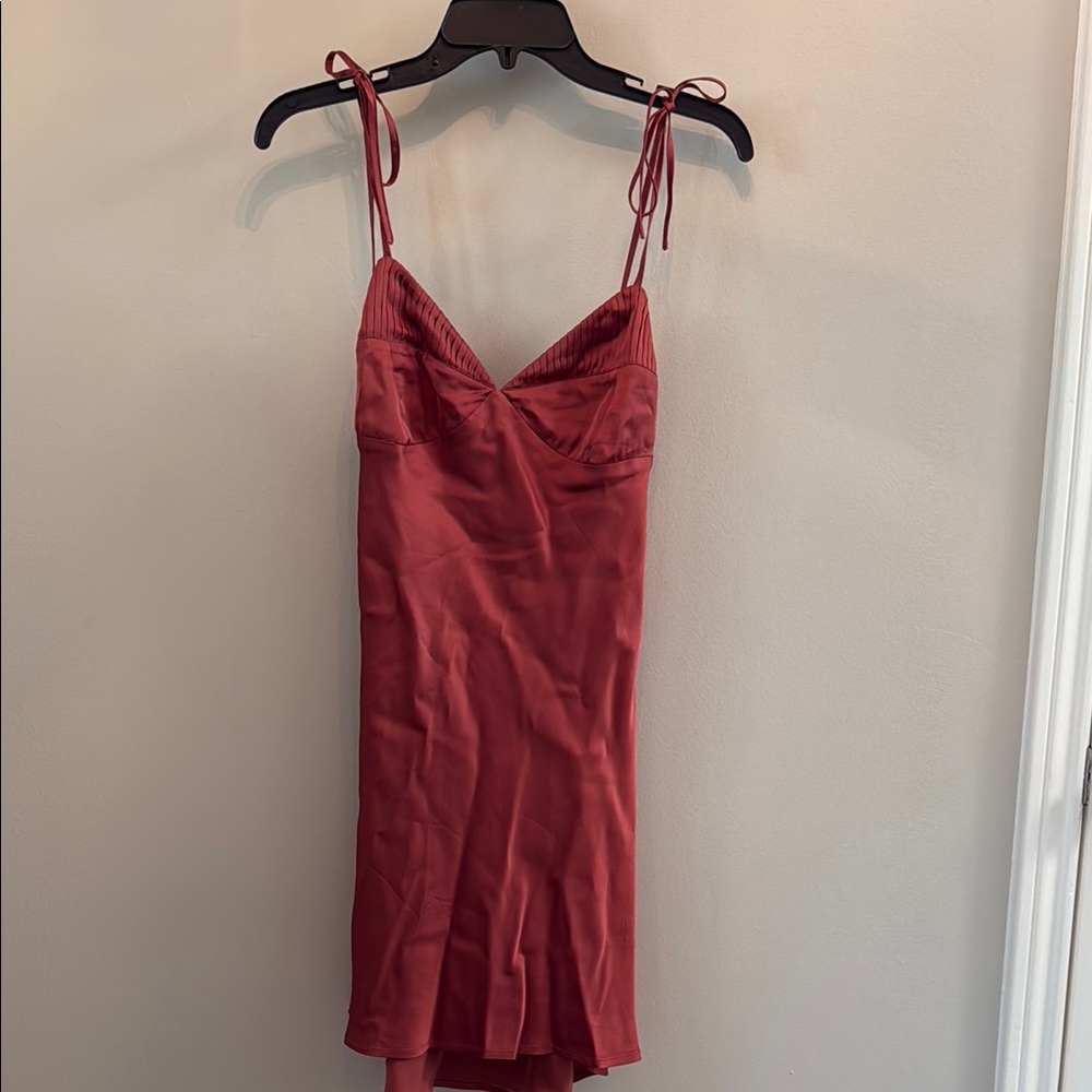 Elegant Rusty Red Mona tie strap mini Dress